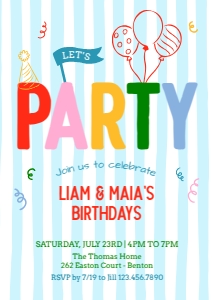 Colorful Kids Striped Birthday Invitation Template design preview