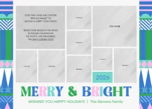 Merry & Bright Colorful Christmas Collage 3: Merry & Bright Colorful Christmas Collage Card