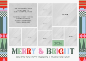 Merry & Bright Colorful Christmas Collage Card design preview