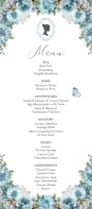 Tea Party Dusty Blue Menu 4 x 9 design preview