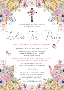 5 x 7 Ladies Tea Party Pastel Church Event Invite with Cross design preview