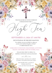 5 x 7 High Tea Church Event Invitation Pastel Floral & Cross design preview