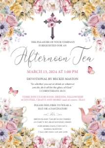 5 x 7 Afternoon Tea Pastel Church Invite with Cross design preview