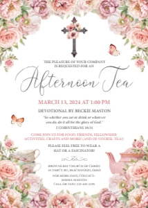 5 x 7 Afternoon Tea Blush Pink Church Invite with Cross design preview