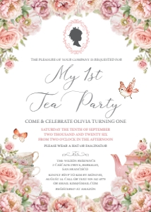 5 x 7 My First Tea Party Invitation Blush Pink design preview
