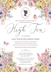 5 x 7 High Tea Pastel Flower Cameo Invitation design preview