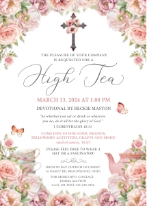 5 x 7 High Tea Church Event Invite Blush PInk Cross design preview