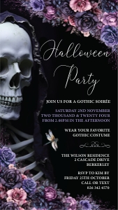 Gothic Halloween Party Mobile Invite with Skull design preview