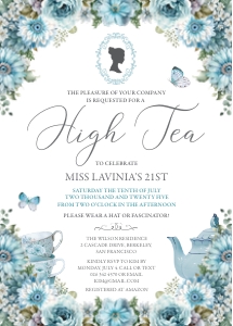 5 x 7 High Tea Dusty Blue Invitation design preview