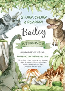 5 x 7 Dinosaur Party Invitation design preview