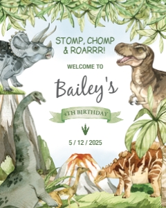 16x20, 18x24, 24x36 Dinosaur Party Welcome Signs design preview