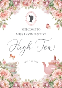 A4, 8 x 10, 12 x 18 High Tea Blush Pink Welcome Sign design preview