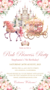 Pink Princess Party Mobile Invitation design preview