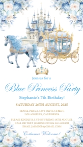 Blue Princess Party Mobile Invitation design preview