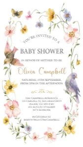 Wildflower & Bird Baby Shower Mobile Invitation design preview