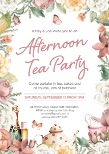 Afternoon Tea Party Floral Invitation design preview