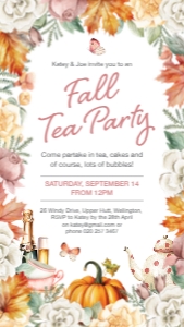 Fall Floral Tea Party Mobile Invite design preview