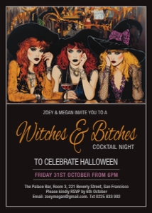 5 x 7 Witches & Bitches Halloween Cocktail Night Invite design preview