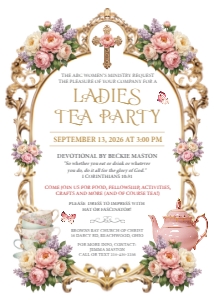 5 x 7 Church Ladies Tea Party Gold Frame Pastel Peony design preview