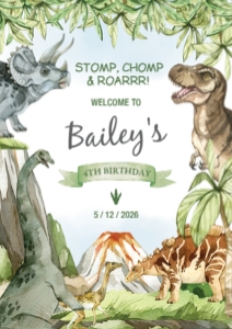 A4, 8x10, 12x18 Dinosaur Party Welcome Sign design preview
