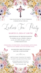 Church Ladies Tea Party Pastel Cross Mobile Invite design preview
