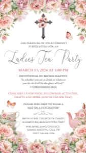 Church Ladies Tea Party Blush Pink Cross Mobile Invite design preview