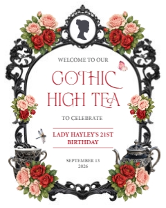 16x20, 18x24, 24x36 Regency Gothic High Tea Red Black Frame Wel Signs design preview