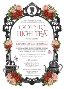 5 x 7 Regency Gothic High Tea Black Frame Invite Red Pink design preview