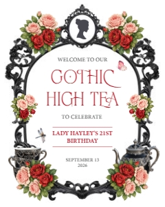 A4, 8 x 10, 12 x 18 Regency Gothic High Tea Red Black Frame Wel Signs design preview