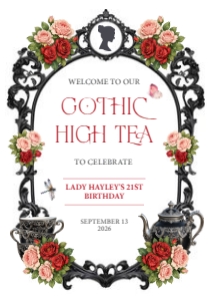 A3, A2, A1 Regency Gothic High Tea Red Black Frame Wel Signs design preview
