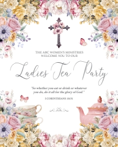 16x20, 18x24, 24x36 Church Ladies Pastel Tea Party Welcome Sign with Cross design preview