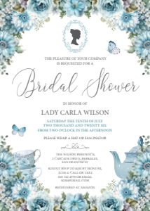 5x7 Bridal Shower Dusty Blue Invitation Cameo design preview