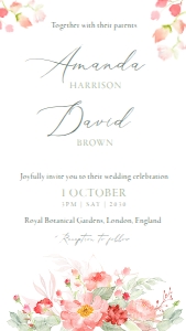 Peach Floral Digital Wedding Invitation with RSVP design preview