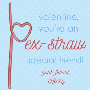 Valentines: Blue Straw: Valentine: Heart Straw Blue