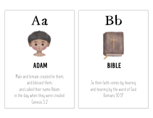 01 Bible alphabet flash cards 8.5x11: Editable Bible Alphabet Flash Cards for Christian Kids