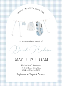 0121 blue golf baby shower Invitation 1 (5x7"): 0121 blue golf mini set baby shower invitation