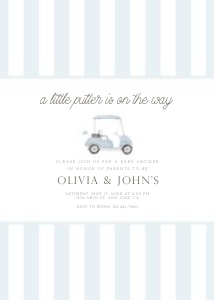 0205 Blue golf stripe invitation: Editable Light Blue Golf cart Baby Shower Invitation, Digital Boy