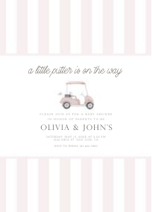 0208 pink golf stripe invitation: Celebrate the newest little golfer with our Pink Golf Cart Baby S