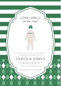 0209 green caddie golf invitation: Green Editable Little Golf Caddy Baby Shower bundle, Custom digit