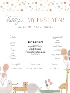 0306 boho animal milestone board 18x24: Boho Wild One First Birthday Invitation, Editable boho pastel Ani