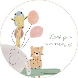 0306 boho animal round gift tag and square gift tag 2x2: Boho Wild One First Birthday Invitation, Editable boho pastel Ani