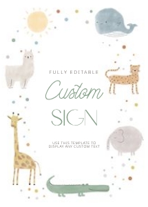0306 boho animal custom sign 5x7: Boho Wild One First Birthday Invitation, Editable boho pastel Ani