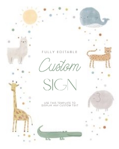 0306 boho animal custom sign 8x10: Boho Wild One First Birthday Invitation, Editable boho pastel Ani