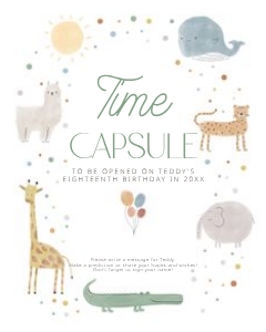 0306 boho animal time capsule sign 8x10: Boho Wild One First Birthday Invitation, Editable boho pastel Ani
