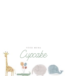 0306 boho animal folded food menu card 3.5x2: Boho Wild One First Birthday Invitation, Editable boho pastel Ani