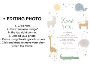 0306 boho animal photo thank you card: Boho Wild One First Birthday Invitation, Editable boho pastel Ani