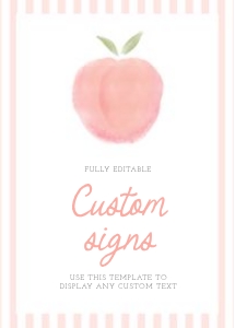 0210 peach 5x7 custom sign: peach baby shower, baby shower bundle, girl baby shower, editable