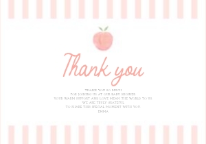 0210 Peach 5x3.5 thank you card: peach baby shower, baby shower bundle, girl baby shower, editable