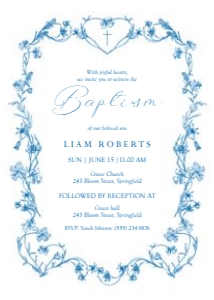 0501 navy blue floral frame baptism invite: 0501 navy blue floral frame baptism invitation