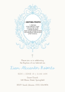 0501 blue photo baptism invitation: Coquette Photo Baptism Invitation Template